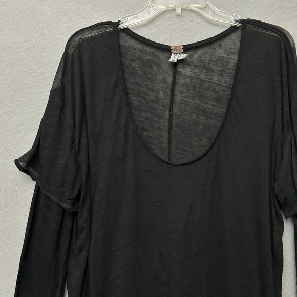 Free People We The Free Black Distressed Top Semi Sheer Long Sleeve M Whimsigoth - Picture 9 of 16